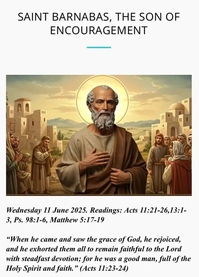 Image from DIVINE RETREAT UPDATES AND PRAYERS: *Saint Barnabas, the Son of Encouragement* _(Wednesday 11 June 2025....