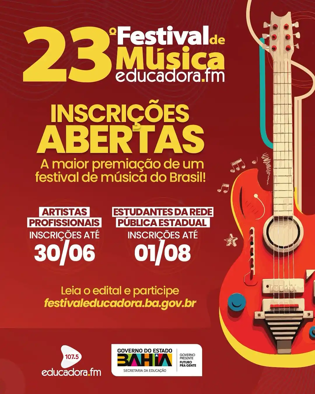 Image from TVE Bahia: 🎤 Sua música tá pronta? A oportunidade também. As inscrições para o e...