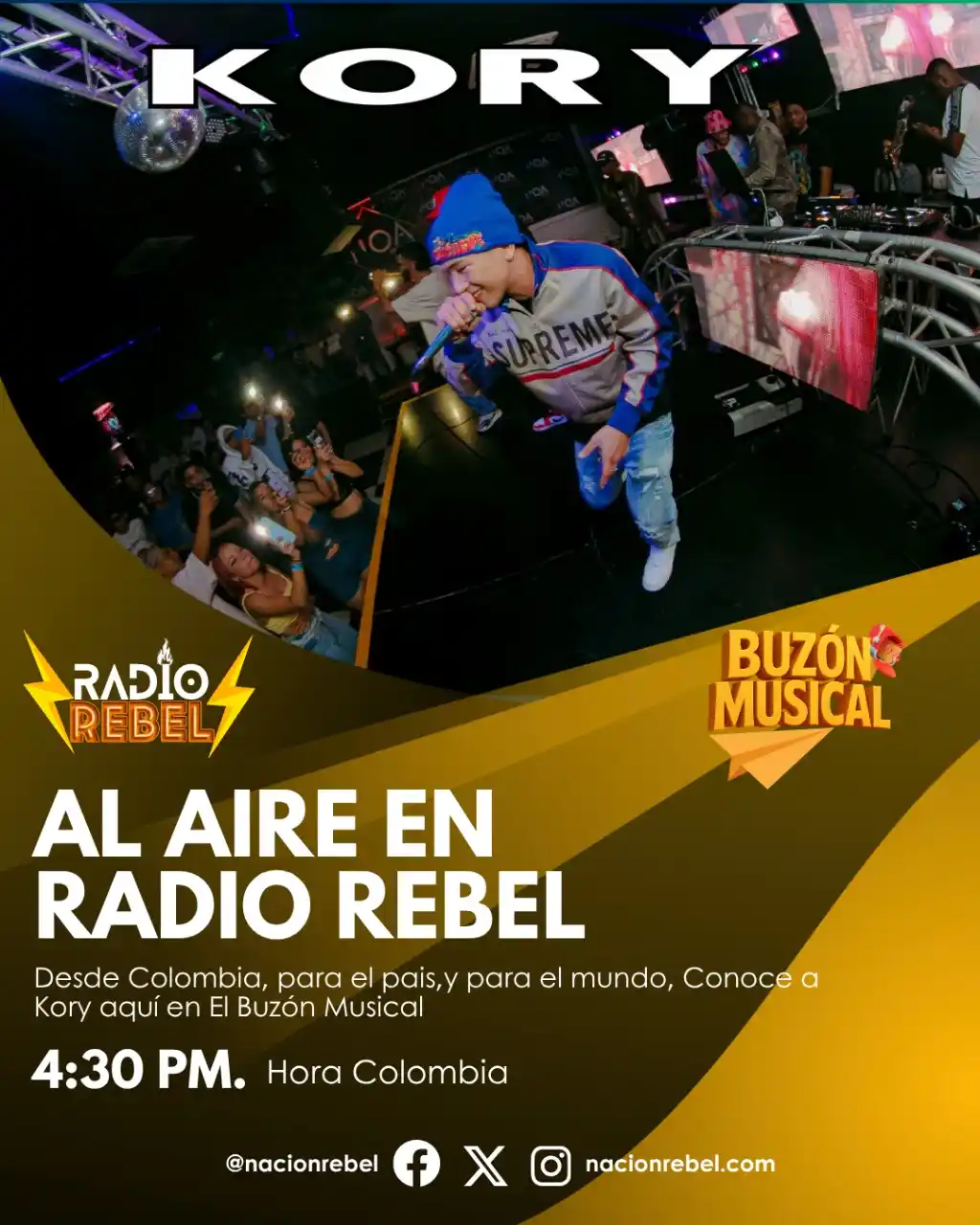 Image from Emisora Radio Rebel: _DESDE COLOMBIA, PARA EL PAIS, Y PARA EL MUNDO 🇨🇴🤝🗺️_ *Kory* lleg...