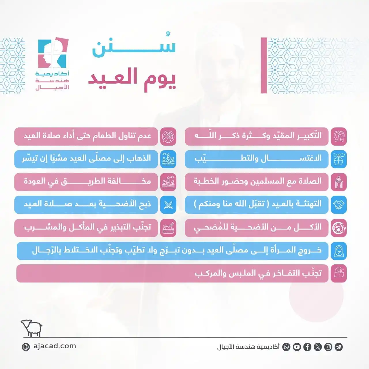 Image from أكاديمية هندسة الأجيال: 🎈في يوم العيد🎈 ✅كبّري واذكري اللّه كثيرا ✅اغتسلي ✅تطيّبي إن كنت لن ...