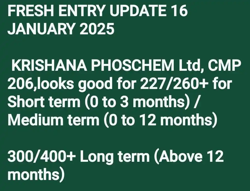 Image from Aju Ajeesh: KRISHANA PHOSCHEM 206➡️475 in 5months, almost 130%...