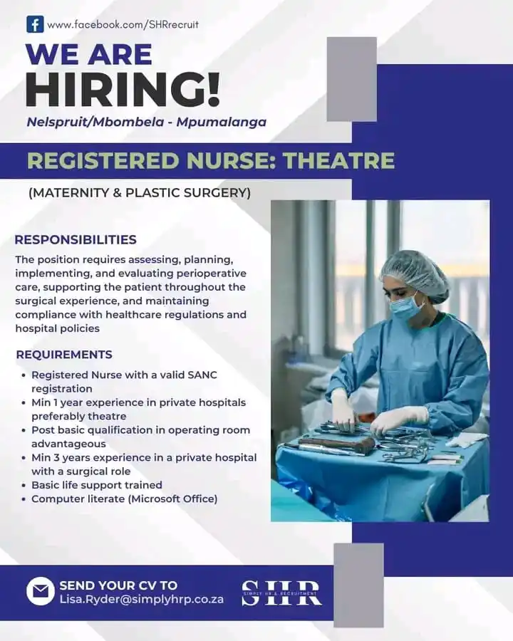 Image from ⭐ LoWaro_Recruitment Shared Vacancies ⭐: Mpumalanga 🩺New Opportunity: Registered Nurse – Theatre (Maternity ...