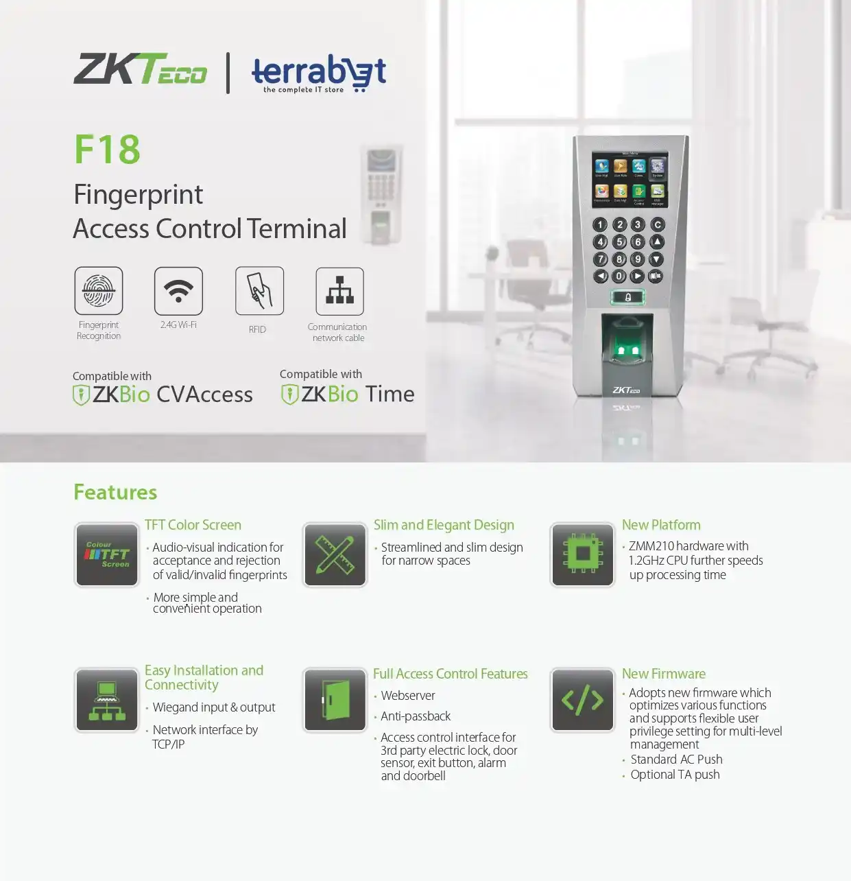 Image from Terrabyt.com: 🔐 Secure Your Premises with Advanced Biometrics ZKTeco ZKTeco F18 – a...