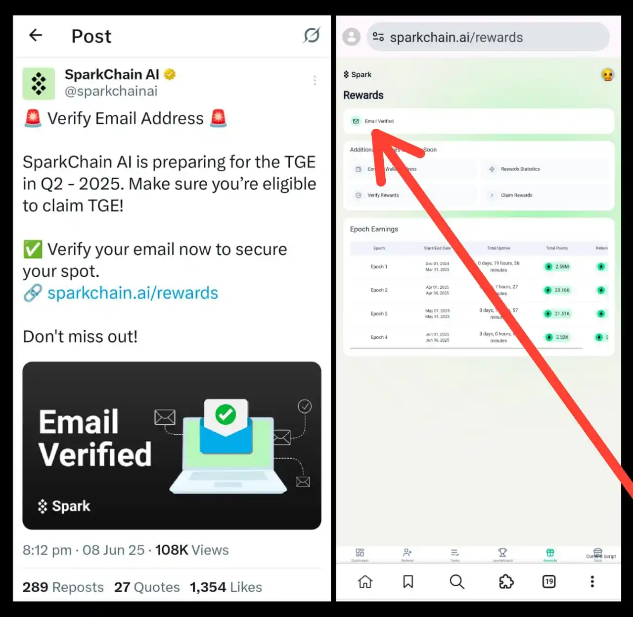 Image from ๐๐ ๐๐๐๐.๐ ๐: *SparkChain Ready For TGE Verify Your Email Must* sparkchain.ai/rewar...