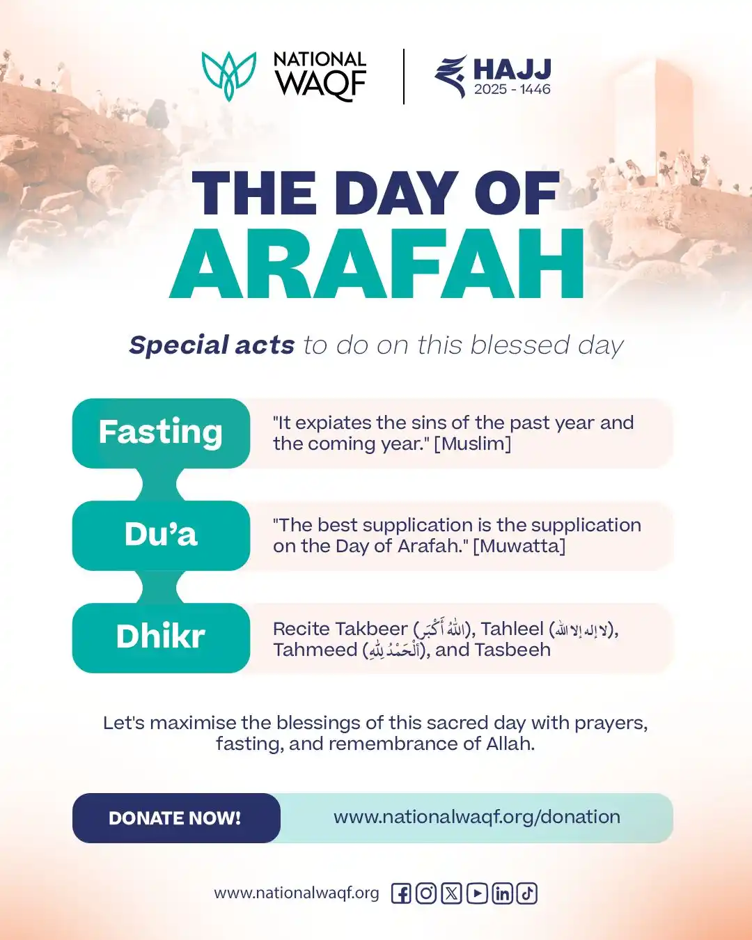Image from National Waqf: *🌄 The Day of Arafah is almost here – don’t scroll past this blessing...