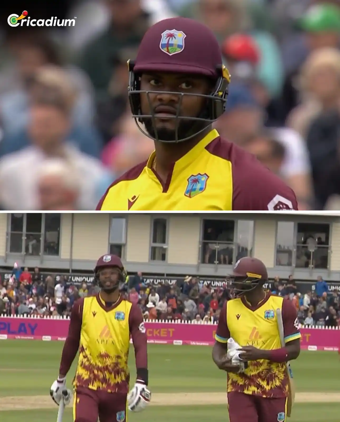 Image from Cricadium🏏: 31 RUNS in the 19th over! 🤯🔥 Holder & Romario Shepherd go berserk ag...