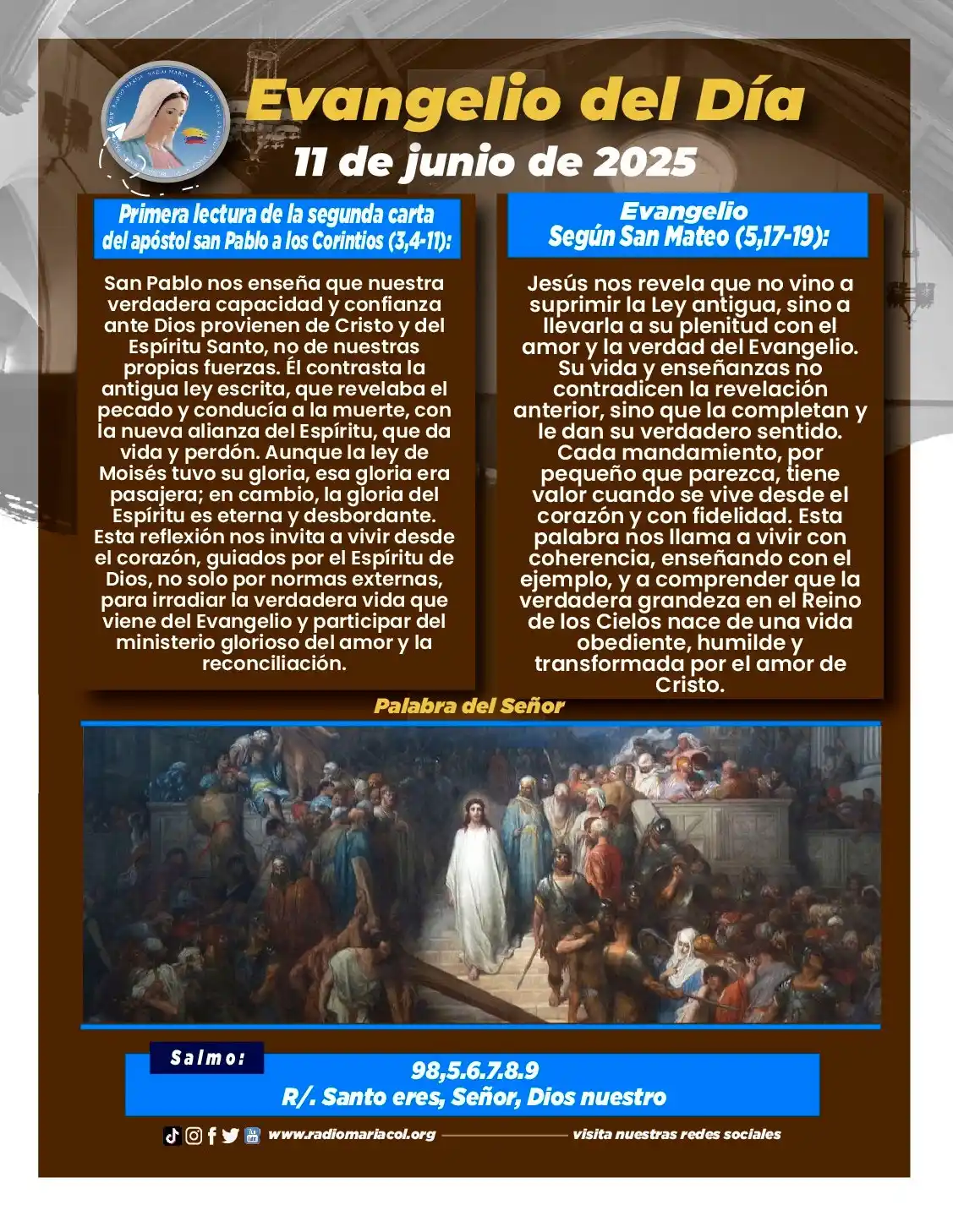 Image from Canal Radio María Colombia: 📖 Alimenta tu espíritu con la Palabra de Dios ✝️ este *11 de junio de...
