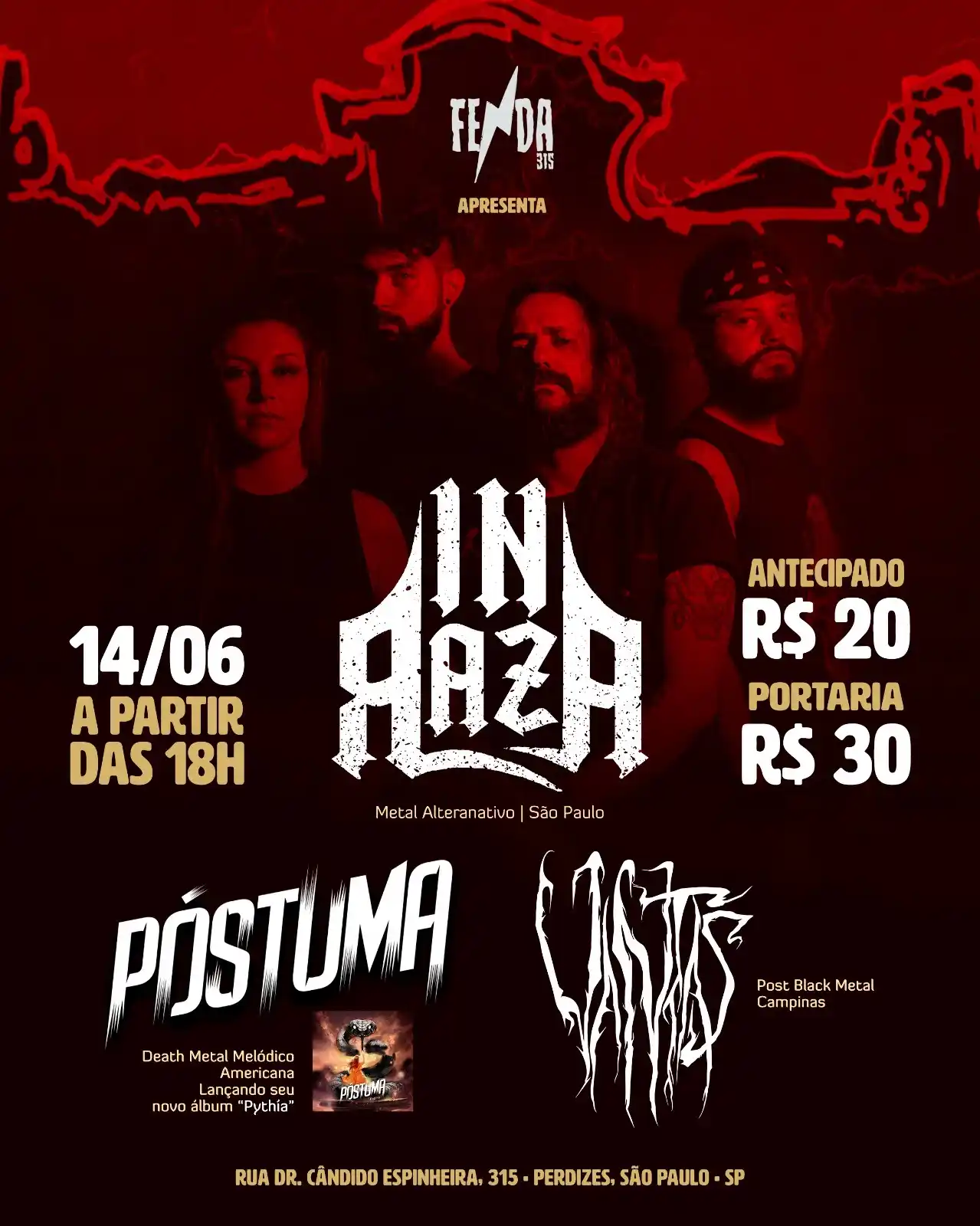 Image from SFP - Press & PR | Sangue Frio Records: 🔥 ATENÇÃO, HEADBANGERS DE SP! Dia 14/06, a PÓSTUMA desembarca no Fend...