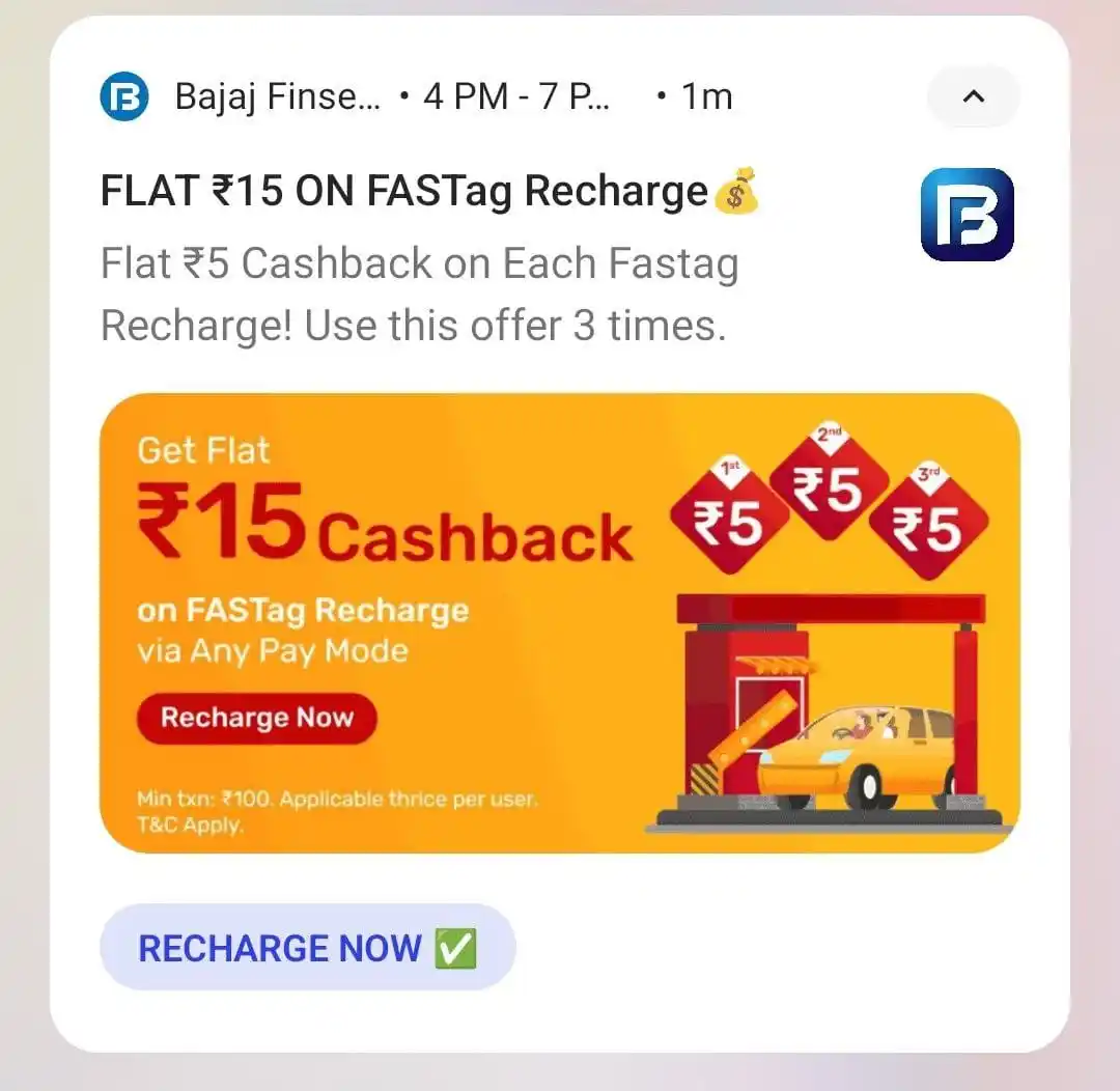 Image from Btrick Official: Bajaj New Offer😍 ✅Min.100 Ruppes Karke 3 Time Fastag Recharge Karo F...