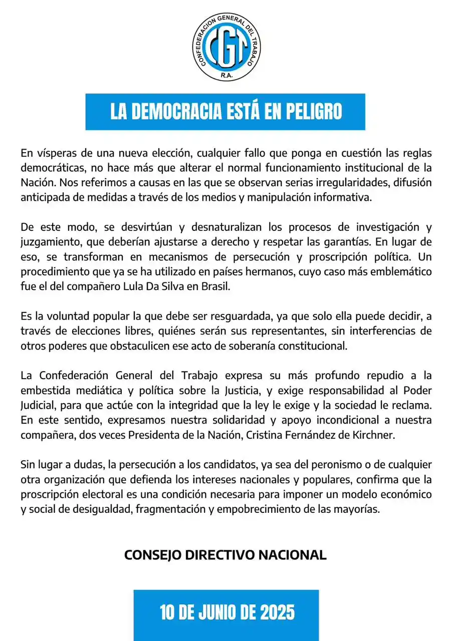 Image from San Vicente Informa: 🔴 El comunicado de la CGT ante el inminente fallo de la Corte Suprema...