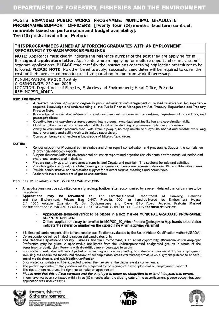 Image from FindSAjobs & Learnerships: EPWP Opportunities x430 posts Department Forestry, Fisheries and the ...