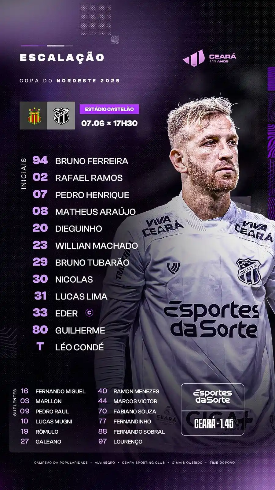 Image from Ceará Sporting Club: Escalados para a última rodada da primeira fase do Nordestão! 🔥🏁 <a...