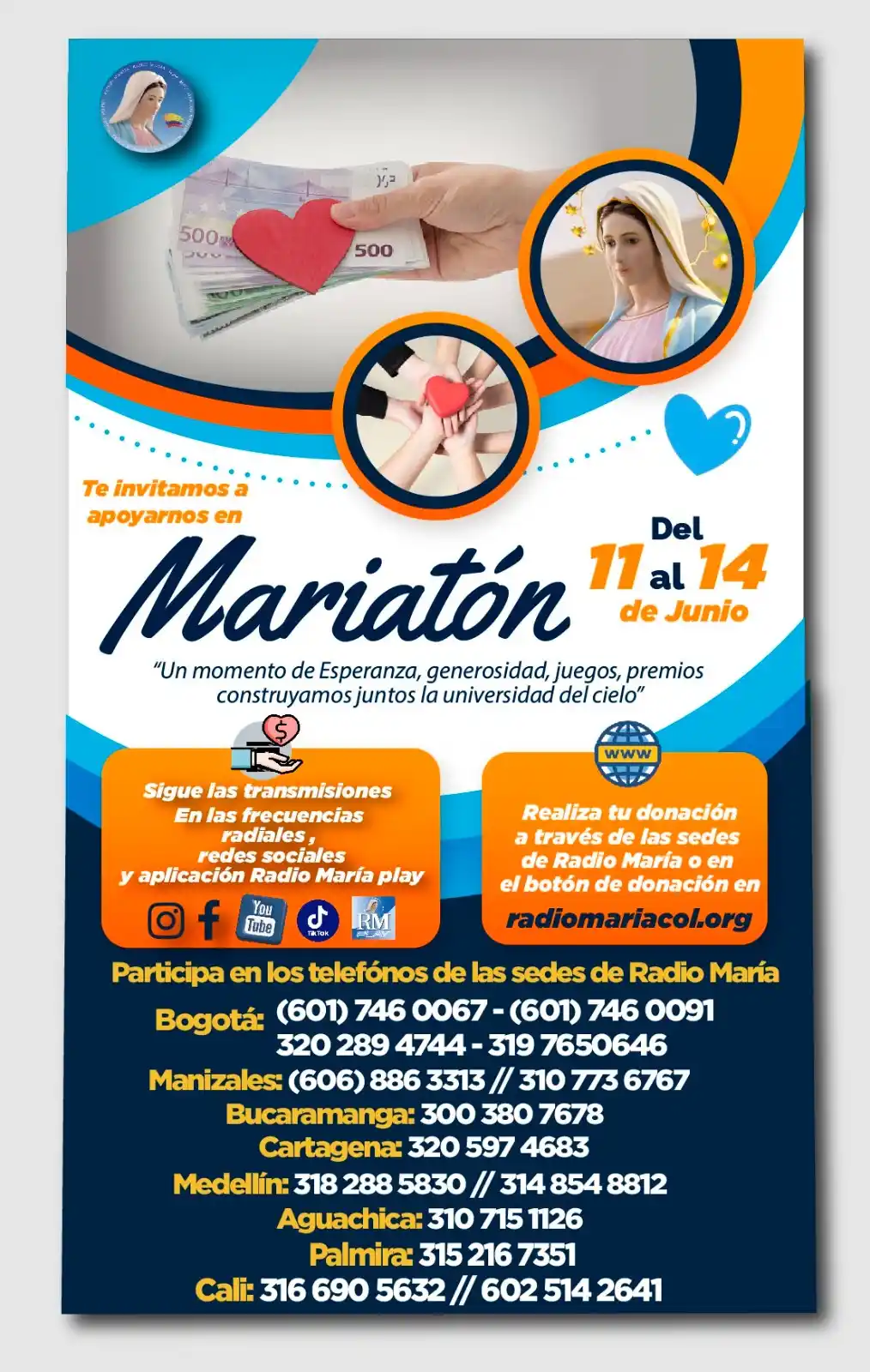 Image from Canal Radio María Colombia: 🆘 Estamos en *Mariatón de Radio María* 🇨🇴, una jornada de fe, esper...