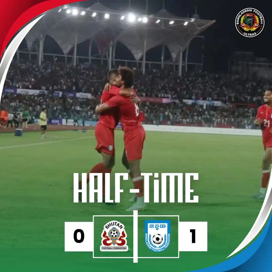 Image from Bangladeshi Football Ultras: 𝗛𝗔𝗟𝗙 𝗧𝗜𝗠𝗘 🇧🇩 Bangladesh 1️⃣:0️⃣ Bhutan 🇧🇹 <a class="...