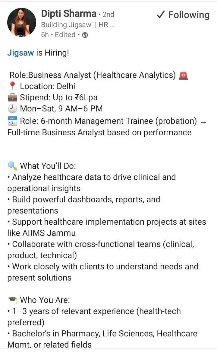 Image from Data Commence ✅: Hiring for business analyst https://www.linkedin.com/posts/dipti-shar...