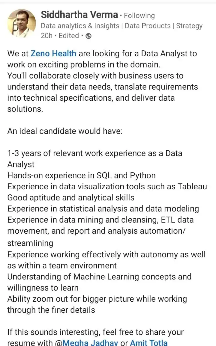 Image from Data Commence ✅: Hiring for data analyst having 1+ YOE https://www.linkedin.com/posts/...