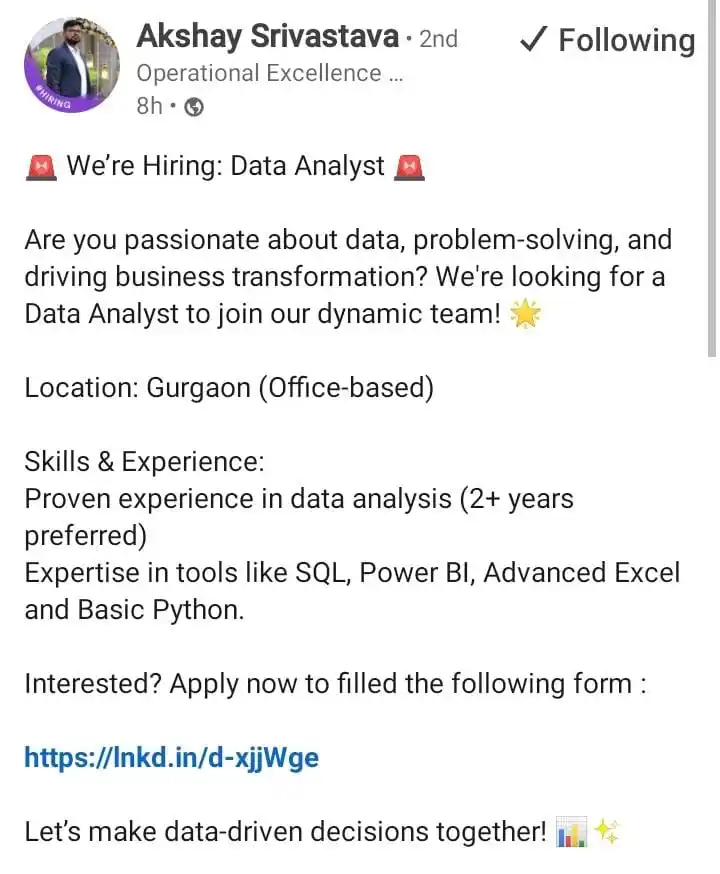 Image from Data Commence ✅: Hiring for data analyst https://www.linkedin.com/posts/akshay76_hirin...