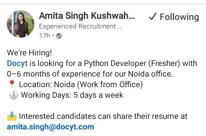 Image from Data Commence ✅: Hiring for python developer https://www.linkedin.com/posts/amita-sing...