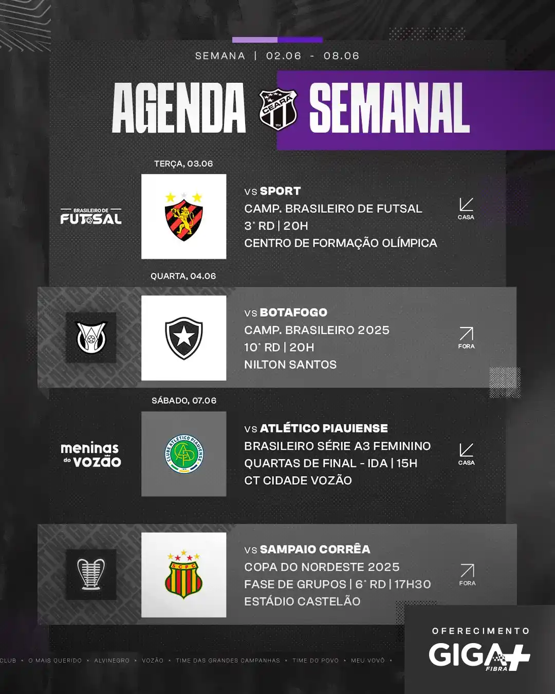 Image from Ceará Sporting Club: https://www.instagram.com/p/DKaJS-gyRFS/ SEMANA DE JOGOS DO VOZÃO! ✍️...