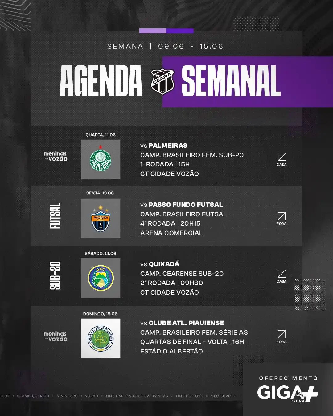 Image from Ceará Sporting Club: https://www.instagram.com/p/DKsFreUtY_-/ SEMANA DE JOGOS DO VOZÃO! ✍️...