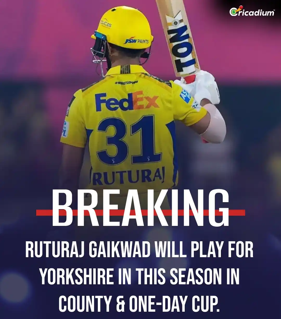 Image from Cricadium🏏: 🇮🇳 CSK Captain on the move! Ruturaj Gaikwad is set to play for York...