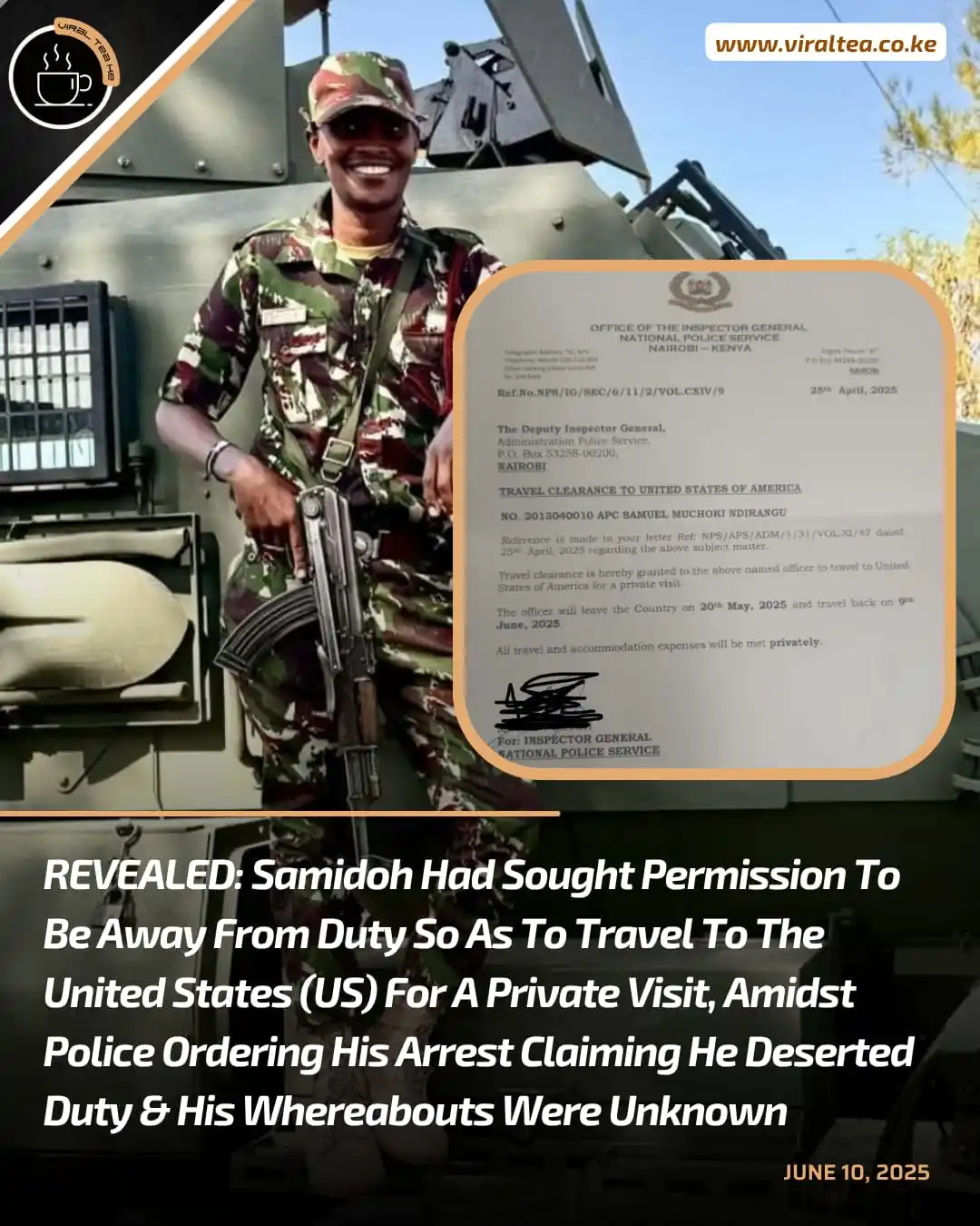 Image from Viral Tea Ke: It is now emerging that Samidoh had sought permission from the police ...