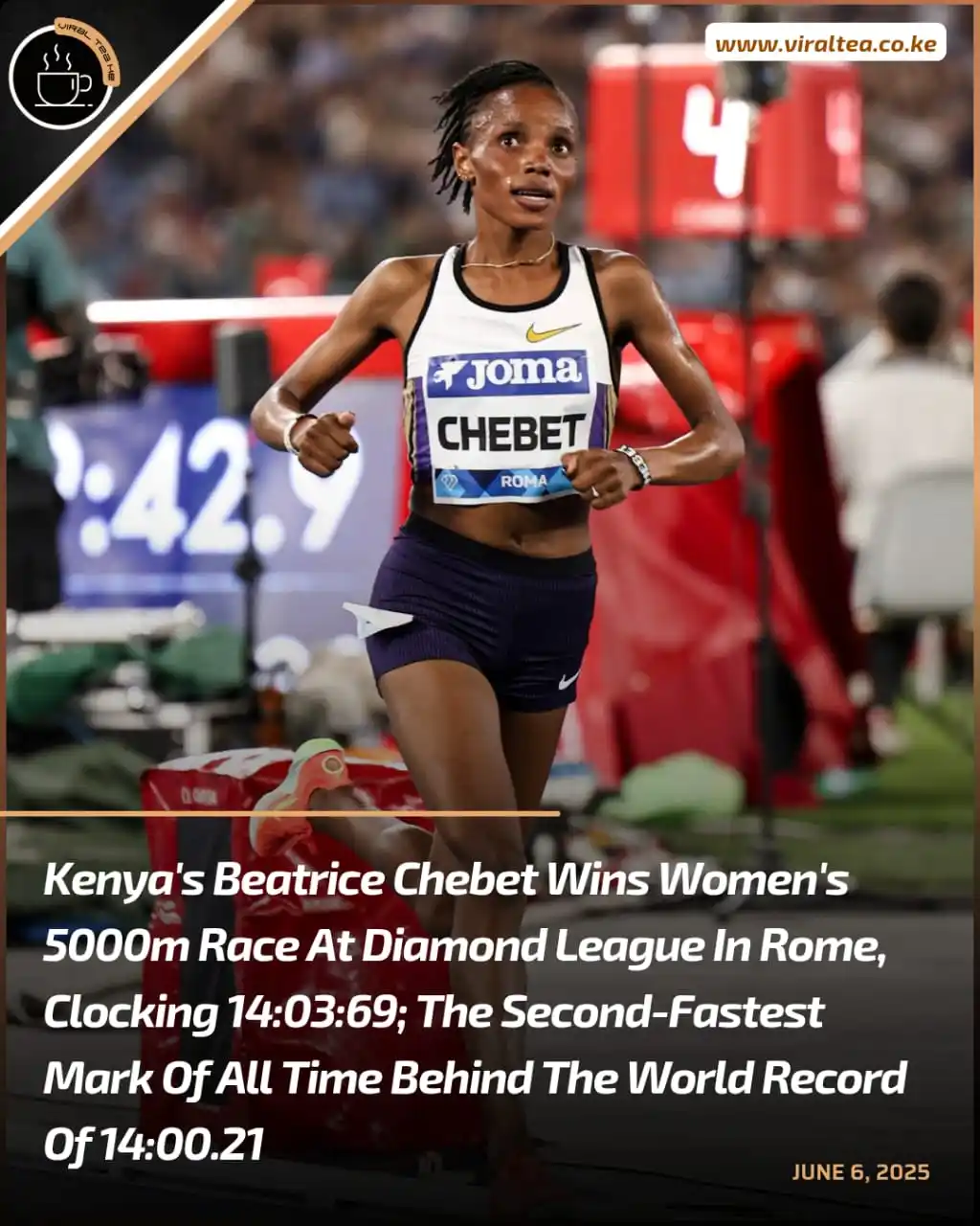 Image from Viral Tea Ke: Kenya's Beatrice Chebet wins women's 5000m race at the Diamond League ...