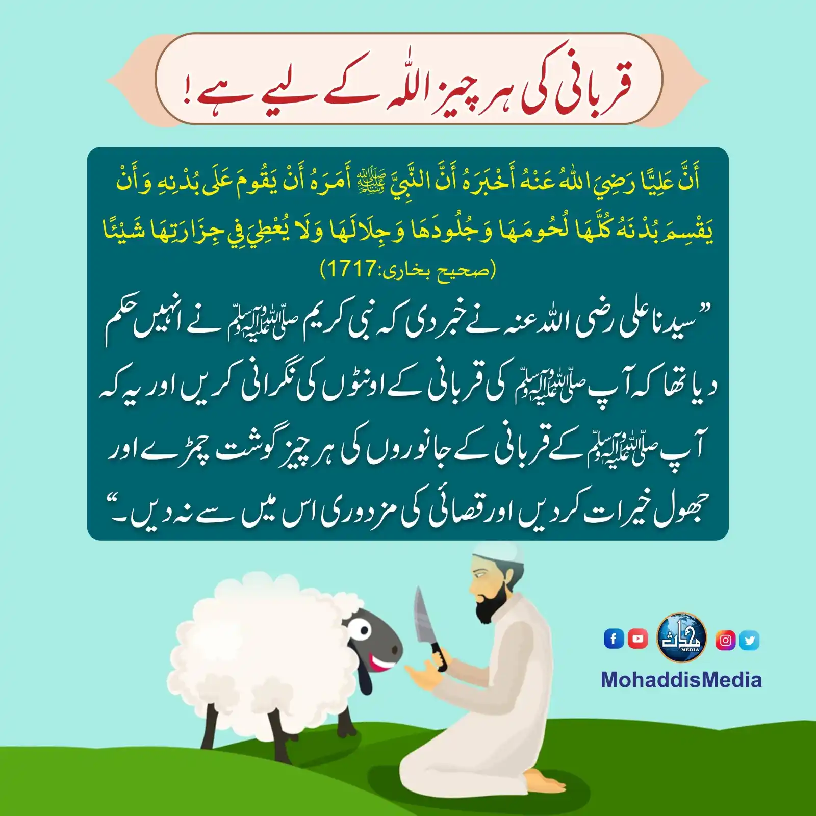 Image from Mohaddis Media: *قربانی کی ہر چیز اللّٰه کےلیے ہے!* أَنَّ عَلِيًّا رَضِيَ اللَّهُ عَن...