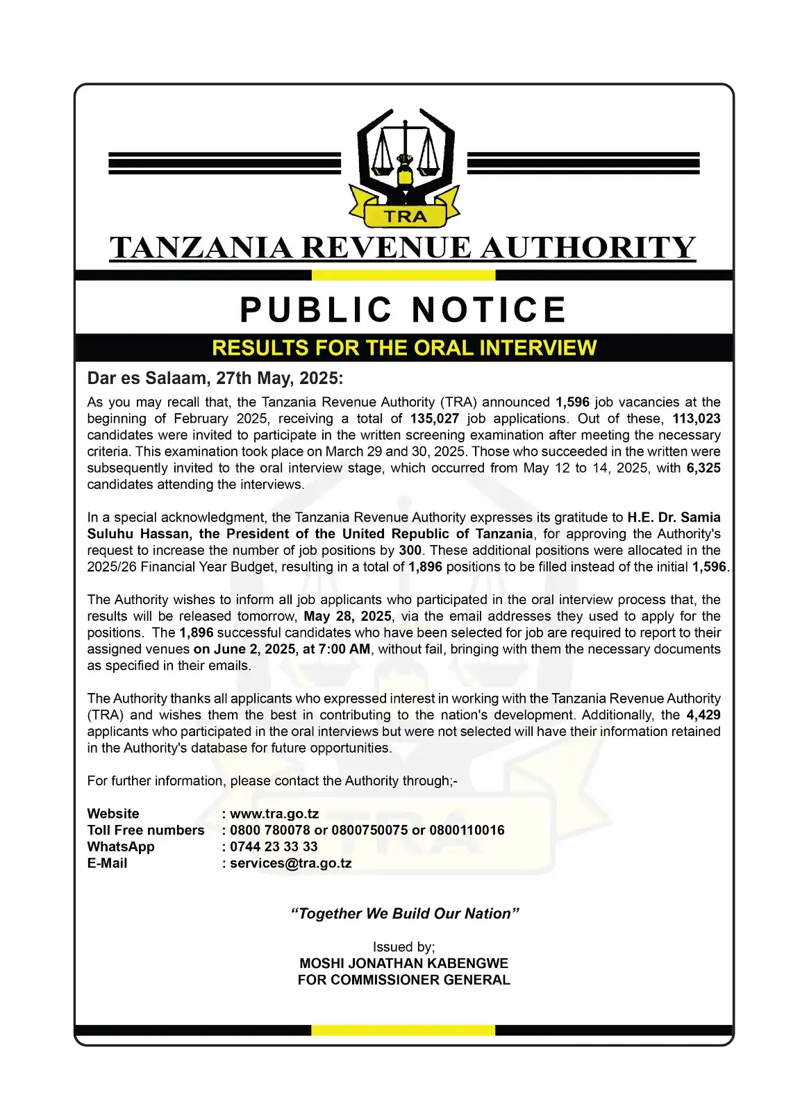 TRA TANZANIA post