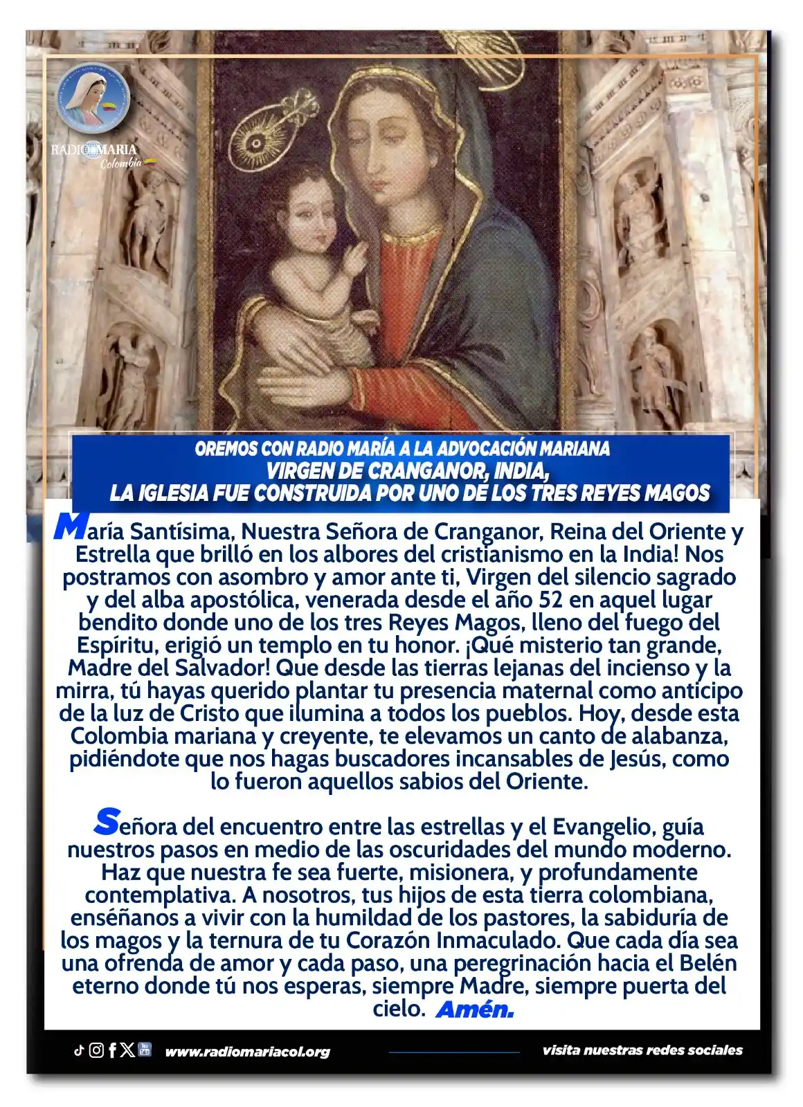 Image from Canal Radio María Colombia: 🕯 *Oremos* con Radio María en este día que recordamos la Advocación M...