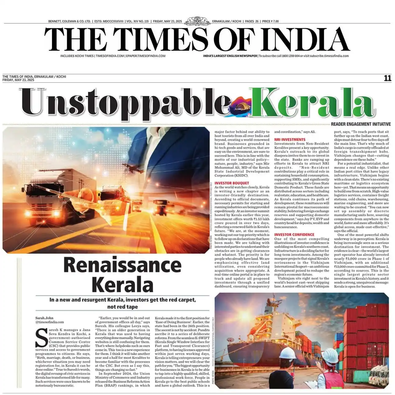 Image from P Rajeev: പിടിച്ചു നിർത്താൻ പറ്റാത്ത കേരളം.. ടൈംസ് ഓഫ് ഇന്ത്യയുടെ ഈ ലേഖനം സമീപകാ...