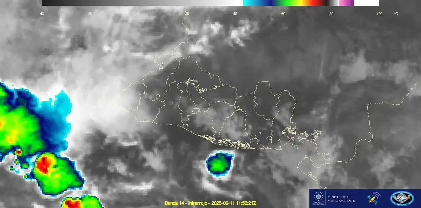 Image from Ministerio de Medio Ambiente El Salvador: Pronóstico de muy corto plazo. Válido de 6:00 a.m. a 12:00 m. del 11 d...
