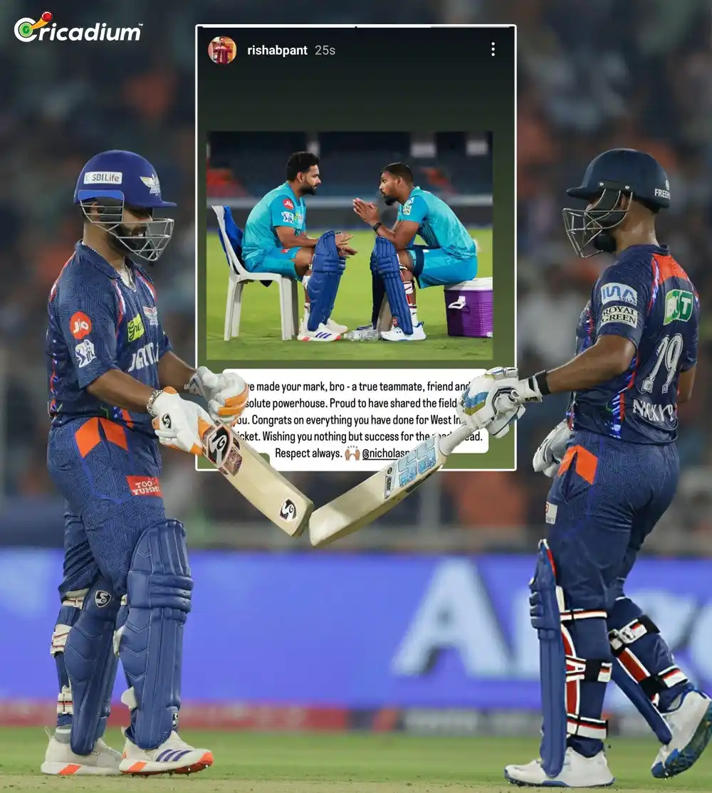 Image from Cricadium🏏: Rishabh Pant's Instagram story for Nicholas Pooran 👏  <a class="text-...