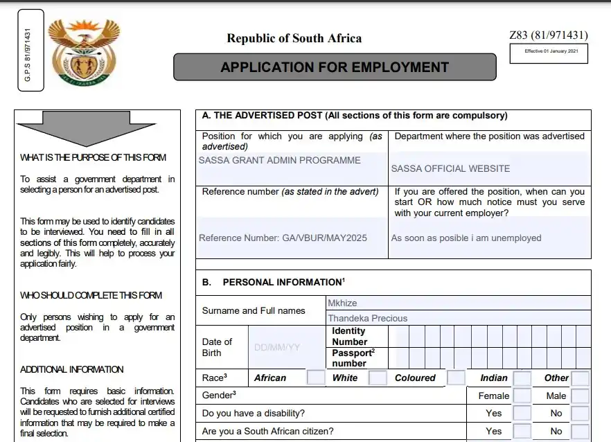 Image from FindSAjobs & Learnerships: SASSA Grant Admin Programme 2025 Reference Number: GA/VBUR/MAY2025 - A...