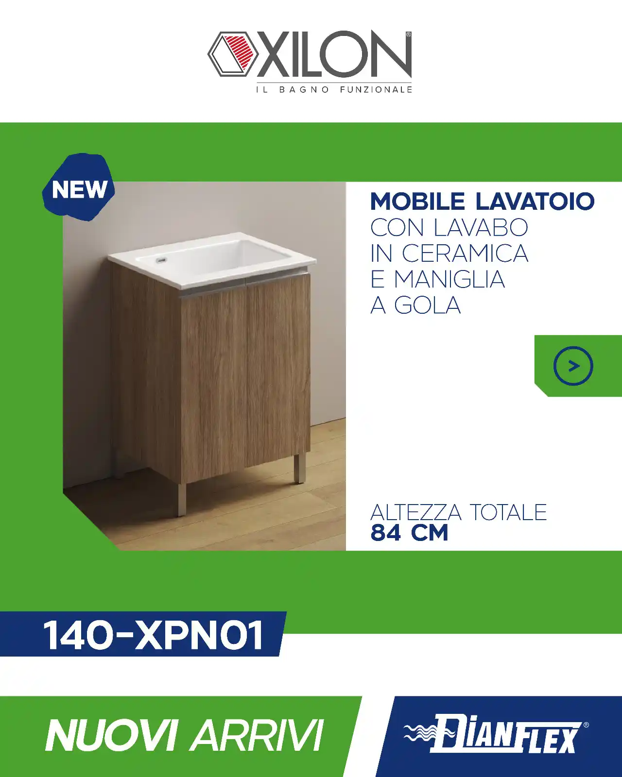 Image from DIANFLEX: Scopri il nuovo mobile lavatoio XILON 140-XPN01 con lavabo in ceramica...
