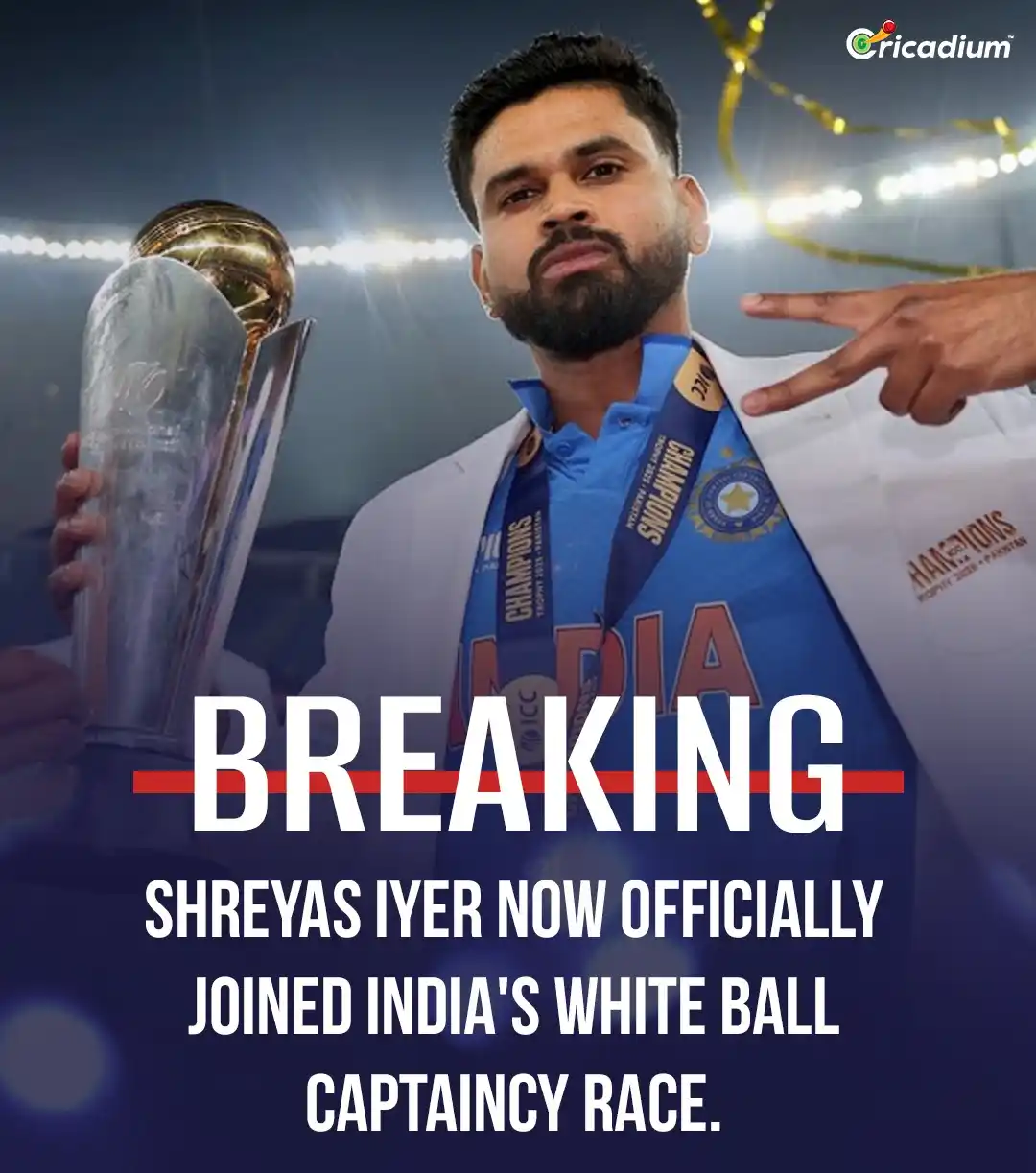 Image from Cricadium🏏: Shreyas Iyer has officially entered the white-ball captaincy race for ...