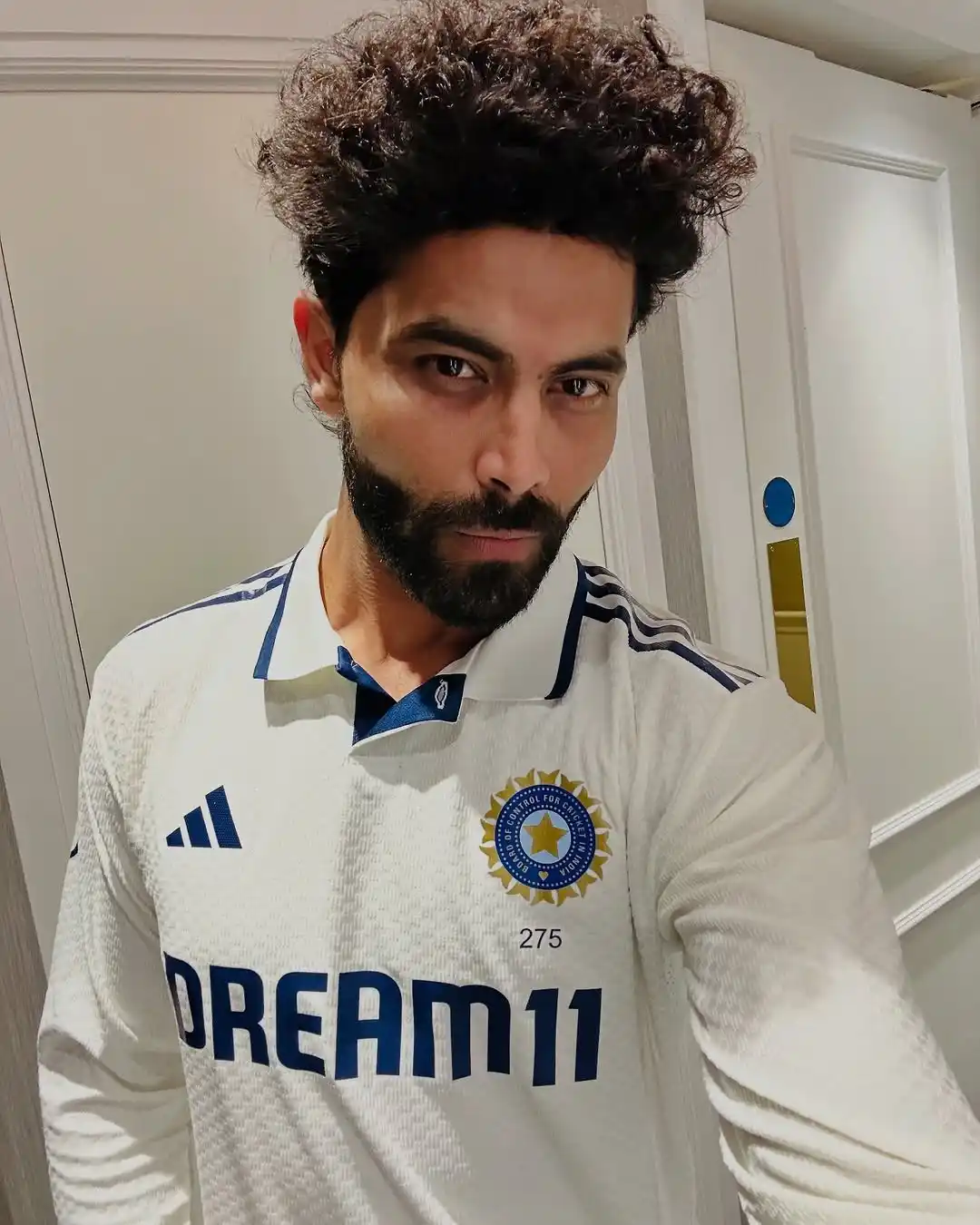 Image from Cricadium🏏: Sir Jadeja in whites. Elegance meets dominance. 🇮🇳🛡️  <a class="tex...