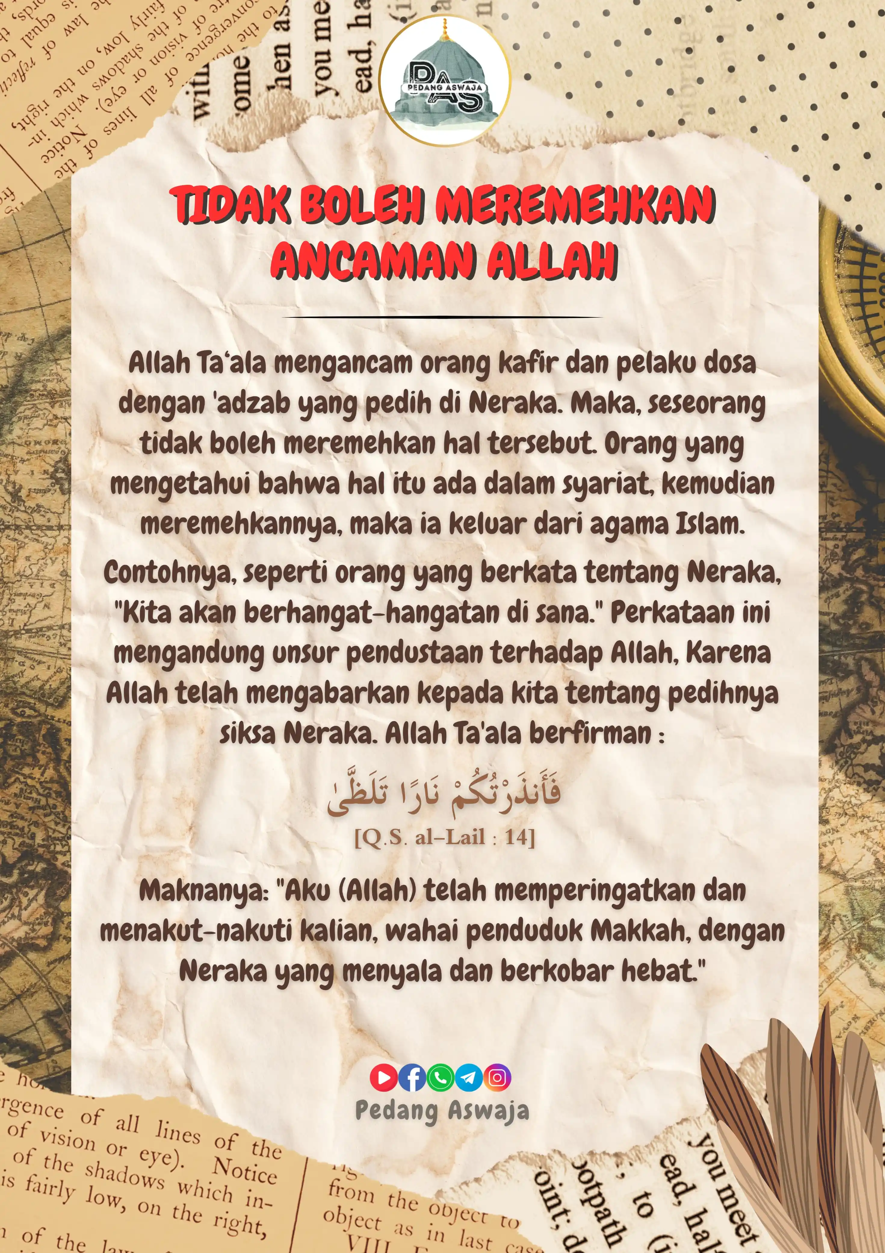 Image from Pedang Aswaja: *Tidak boleh meremehkan ancaman Allah seperti adzab yang pedih di nera...