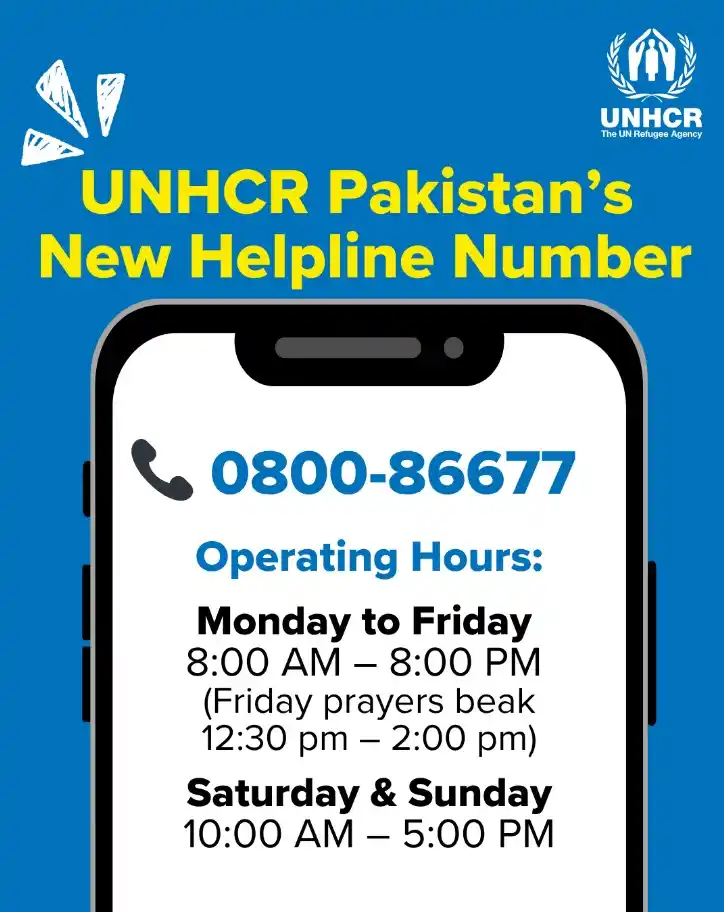 Image from UNHCR Pakistan Information Channel: UNHCR Pakistan New Helpline number...