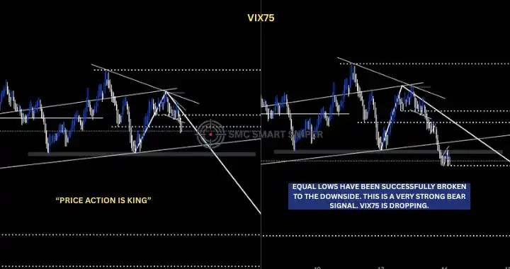 Image from SMC Smart Sniper: VIX75: The EQUAL LOWS have been broken successfully. This is a strong ...