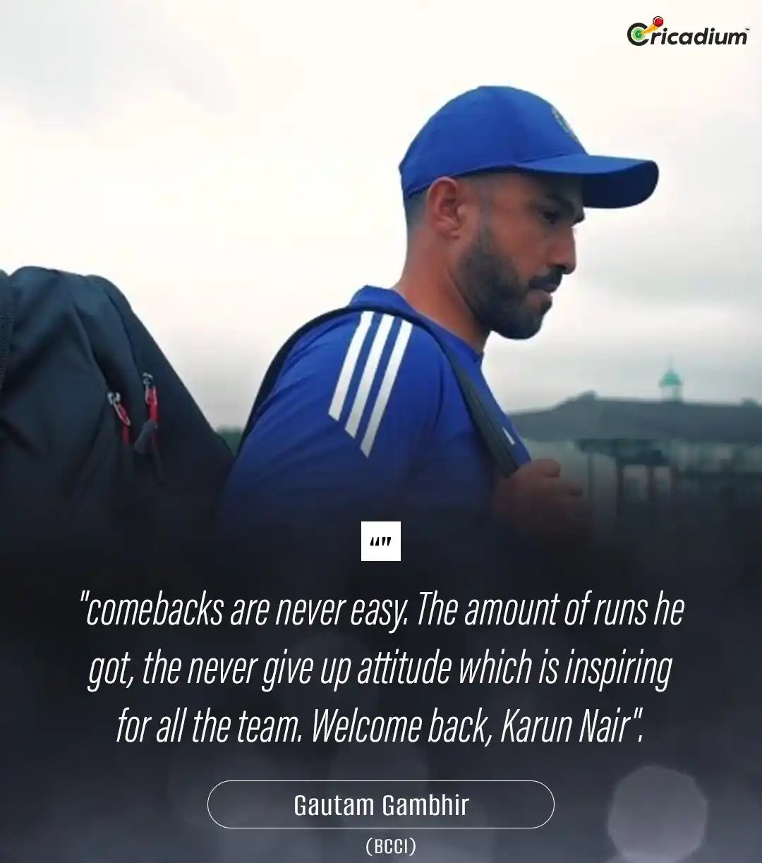Image from Cricadium🏏: Welcome back, Karun Nair." – Gautam Gambhir 🇮🇳👏 <a class="text-blu...