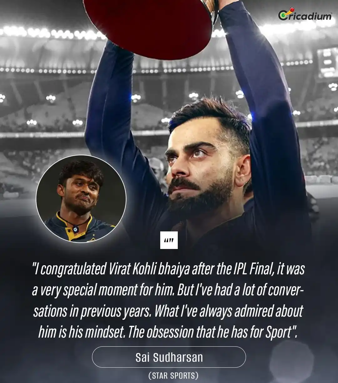 Image from Cricadium🏏: When the new gen meets the gold standard. 🐐 Sai Sudharsan on Kohli �...