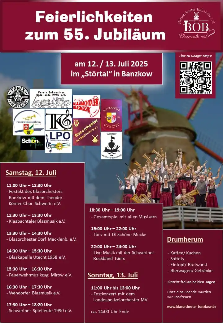 Image from Annas LADEN Schaukasten Crivitz & Umgebung: Banzkow: Event zum Jubiläum - für Fans der Blasmusik...