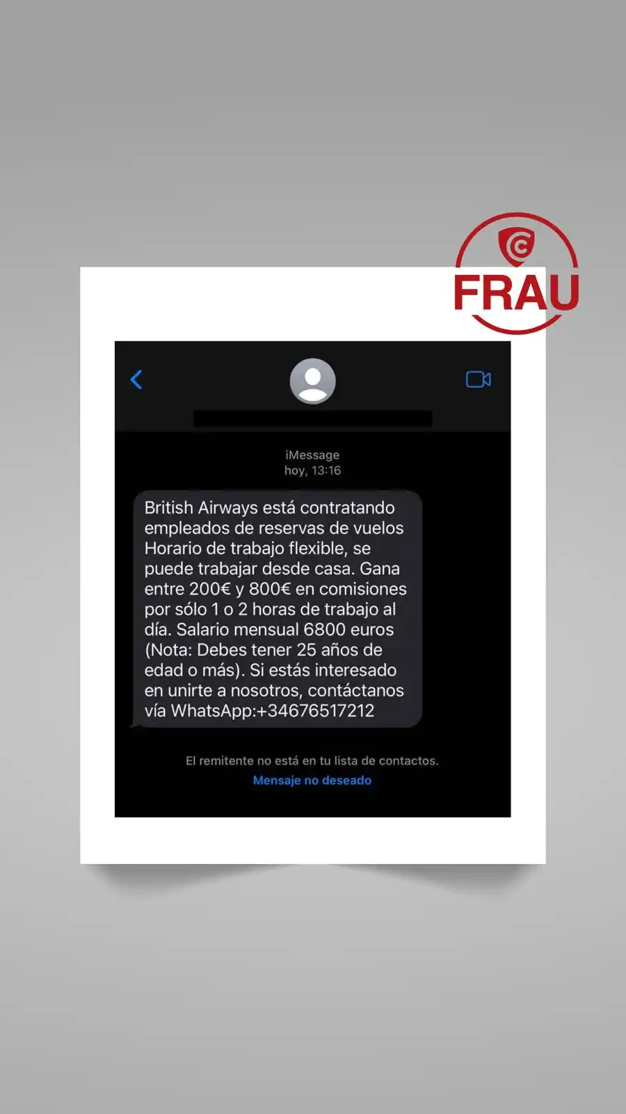 Image from Avisos de ciberseguretat: 💬'Guanya fins a 800 € en 2 hores!' ⚠️ Alerta! Si reps un SMS amb una...