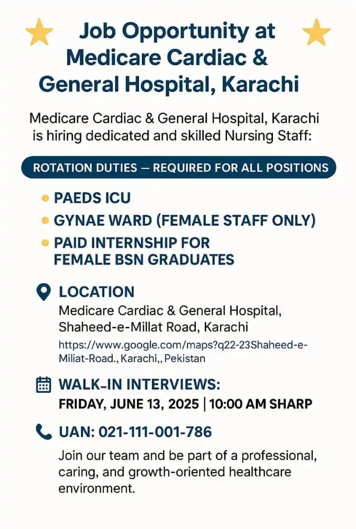 Image from NURSING CHANNEL(Sir Saeed): Job Opportunity & Paid Internship for Female BSN Graduates at Medicar...