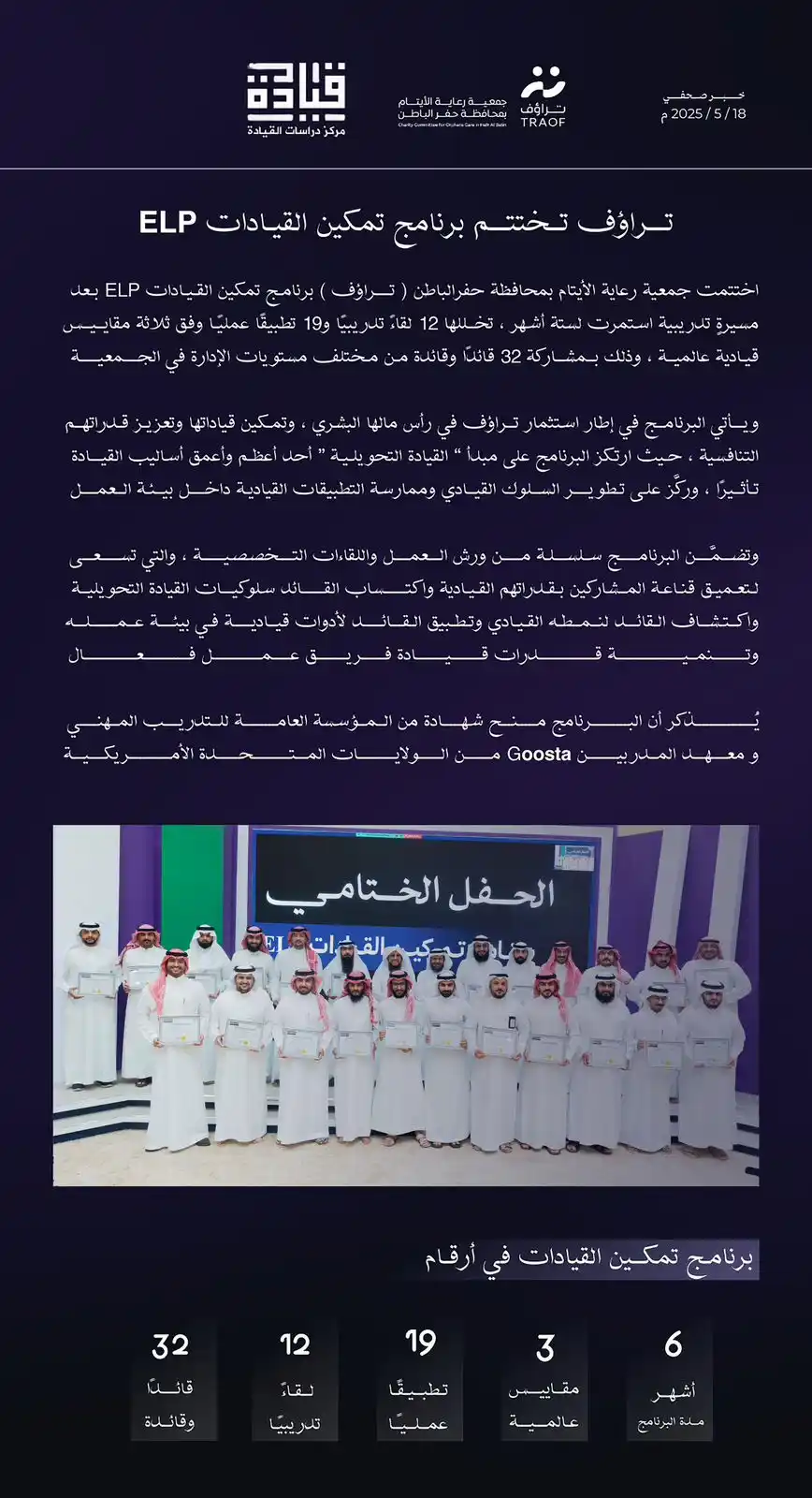 Image from جمعية رعاية الأيتام بمحافظة حفر الباطن تراؤف: خبر صحفي | 📰 اختتمت جمعية <a class="text-blue-500 hover:underline cu...