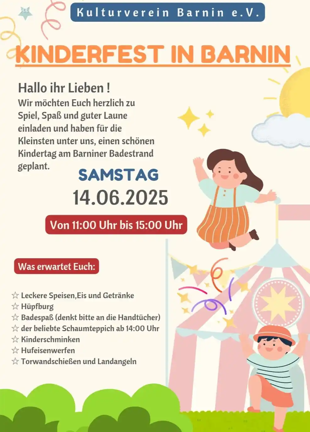 Image from Annas LADEN Schaukasten Crivitz & Umgebung: 🎉 Kinderfest in Barnin 🎉 Wann? Samstag, 14.06.2025 Uhrzeit: 11:00 – ...