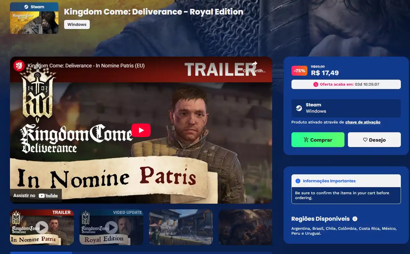 Image from Ofertas - GamePlaysCassi: Kingdom Come: Deliverance - Royal Edition por R$ 17,49 na Nuuvem com a...