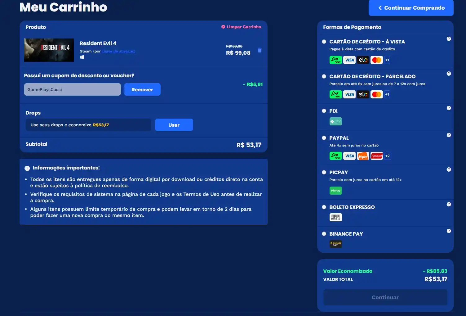 Image from Ofertas - GamePlaysCassi: MALUCO! Resident Evil 4 por R$ 53,17 na Nuuvem com ativação na Steam....