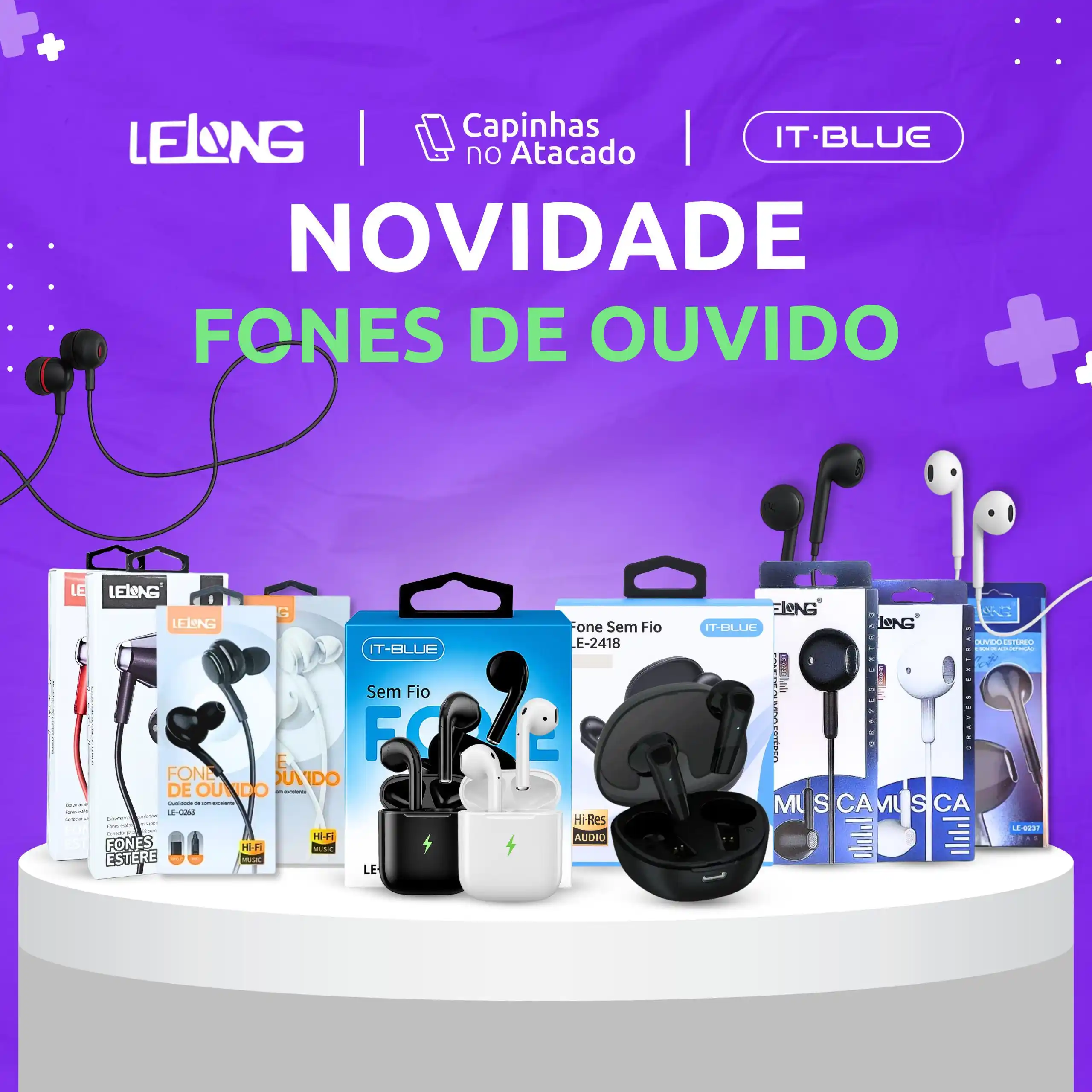 Image from Capinhas no Atacado: *NOVIDADE LELONG & IT BLUE* Fones com fio e Bluetooth com preço acessí...